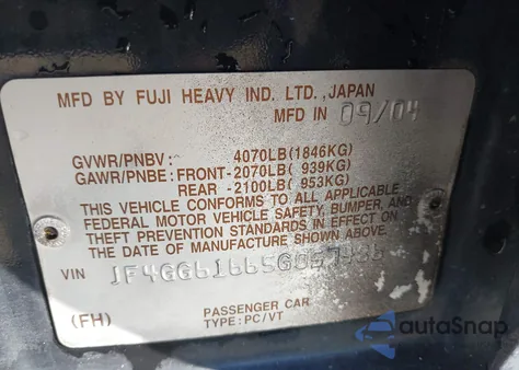 2005 Saab 9-2X Linear from USA, damaged, VIN JF4GG61665G057486